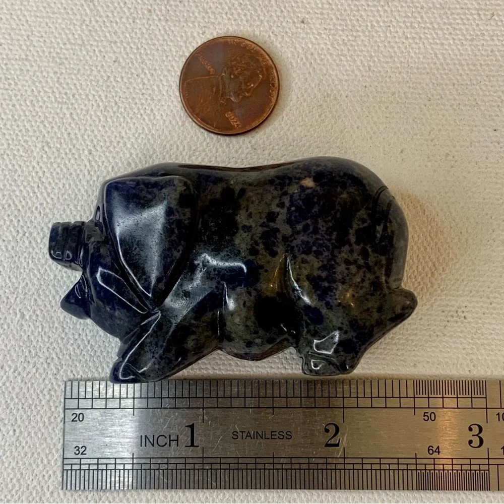 Sodalite Crystal Carved Pig Figurine Blue Stone Animal Carving Chinese Zodiac